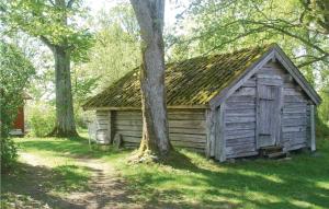 an old log cabin with a tree in the yard at Holiday Home Bön Granbacken Brålanda in Sörbo
