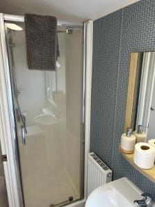 ナレスボロにあるThe Retreat at Lido Leisure Parkのシャワーと洗面台付きのバスルーム