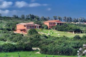 a house on top of a hill with sheep in a field at Country House Vignola Mare in Aglientu