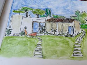 a drawing of a house with a garden at Maison Nóus in Santa Margherita di Pula