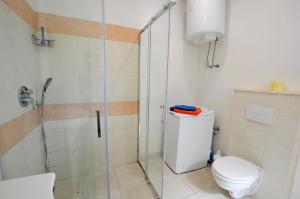 a bathroom with a toilet and a glass shower at HOLIDAY's HOUSE in Semedela +25 photos