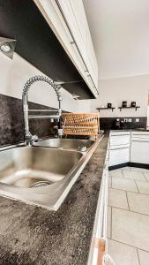a kitchen with a stainless steel kitchen sink at L'échappée aux cerfs SPA in Les Rouges-Eaux +63 photos