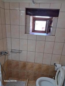 a bathroom with a toilet and a window at Suita Kallia in Patsídhes