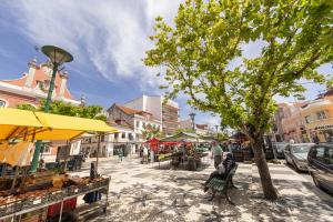 a tree in the middle of a street at Solar das Termas in Caldas da Rainha