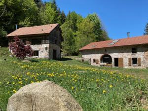 an old stone building with a field of flowers at Le chalet de Nicolas - Your Nature Exclusive Retreat ! in Le Tholy