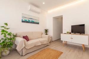 a living room with a couch and a flat screen tv at Alegria's House in Odiáxere