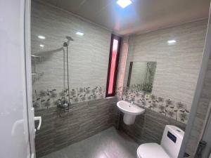 a bathroom with a sink and a toilet and a shower at "Ламази"Домашняя гостиница in Kobuleti +83 photos