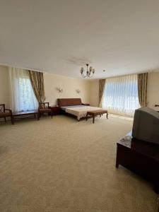 Großes Zimmer mit einem Bett und einem TV. in der Unterkunft Family cottage in Bosteri