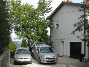 two silver cars parked next to a white house at Apartment Sea Garden in Ičići