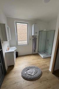 a kitchen with a sink and a rug on the floor at Jumet 242 C Bruxelles-Charleroi-airport in Charleroi