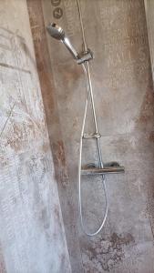 ducha con cabezal de ducha en el suelo en Stefania Exclusive Penthouse with Pool and Private Garden, en Castelsardo