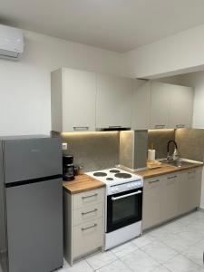 a kitchen with a white stove and a refrigerator at SK Apartment II in Perea