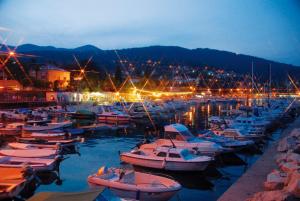 a bunch of boats docked in a harbor at night at Apartment Sea Garden in Ičići