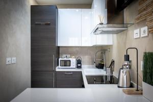 a small kitchen with a sink and a microwave at Jubilee Mini Loft near Rome & Free Wi-Fi in Monterotondo