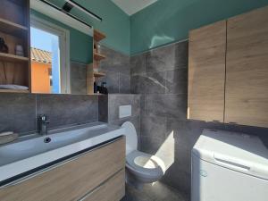 パラヴァ・レ・フロにあるBel appart rénové centre villageの洗面台とトイレ付きのバスルーム