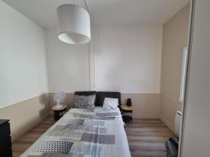 パラヴァ・レ・フロにあるBel appart rénové centre villageのベッド2台とランプのある部屋