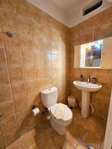a bathroom with a toilet and a sink at Corfu Glyfada Menigos Resort 25 in Glyfada +42 photos
