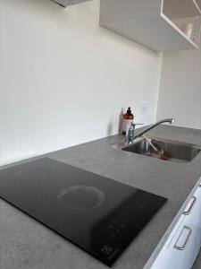 a kitchen counter with a sink and a microwave at ØSV Odense C in Odense