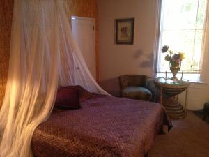 a bedroom with a bed with a mosquito net at Royal Nesu Retreat House in Geyserville +8 photos