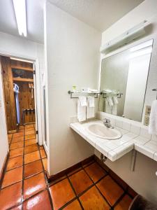 a bathroom with a sink and a mirror at Big Horn Lodge in Moab