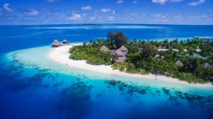 an aerial view of an island in the ocean at Adaaran Club Rannalhi - All Inclusive - 45 Minutes away from Male by Speedboat in South Male Atoll