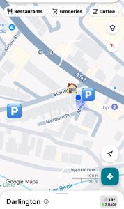 a map showing the location of a parking lot at SD Studio Nr Hopetown A1 A19 A66 in Darlington