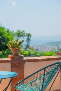a potted plant on a brick wall with a chair at A Me Casa - Taormina in Taormina