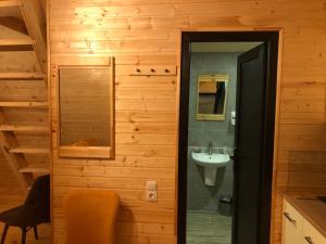 a bathroom with a sink and a mirror at Rakushki's House 2 in Tsikhisdziri in Kobuleti +120 photos