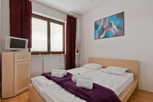 グダニスクにあるApartamenty Gdańsk EU - Apartament Jelitkowskiのベッドルーム(ベッド2台、テレビ付)