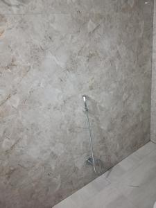 a shower in a bathroom with a stone wall at Home stay in varanasi by gaurav in Ahraurā Road
