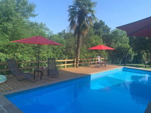 una piscina con dos sombrillas y dos sillas en Villa Rosa, en Givoletto