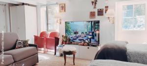a living room with a tv and a couch at PARIS AUTHENTIC HOUSE open space studio Métro 14 Hôpital Bicêtre, RER B Gentilly in Gentilly