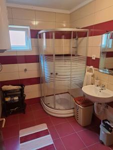 a bathroom with a shower and a sink at Apartman Orijent in Kulen Vakuf
