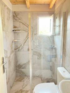 a bathroom with a shower and a toilet at Linda House Corfu in Gastouri +68 photos