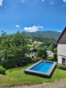 a swimming pool in the yard of a house at Ubytování v soukromí - U Hlinků in Horní Maršov