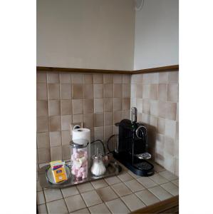 - un comptoir de cuisine avec une cafetière sur une étagère dans l'établissement Central & Quiet, Full apart for 2 L'Escapade Fleurie, à Colmar