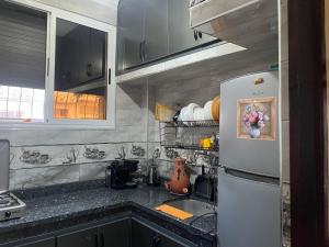 a kitchen with a sink and a refrigerator at Grand appartement fabuleux in Agadir