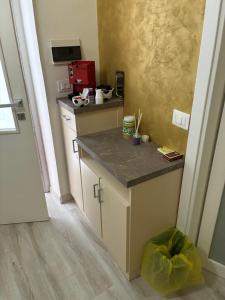 a small kitchen with a counter and a counter top at Oikos rooms in Papasidero
