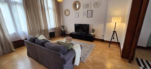 a living room with a couch and a television at 3BR - Bremerhaven Apartment in Bremerhaven