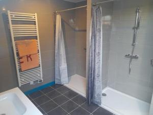 een badkamer met een douche en een bad bij king conde in Saint-Pierre-du-Regard