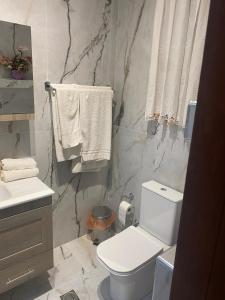 a bathroom with a white toilet and a sink at Hliannas house in EFL +16 photos