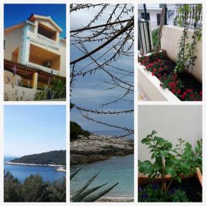 a collage of four pictures of the ocean and buildings at Apartments Punta Milna in Hvar