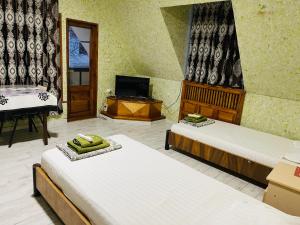 une chambre avec deux lits et une télévision dans l'établissement Green Hotel, à Tachkent