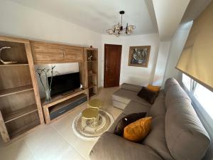 a living room with a couch and a television at Pisos A Barca in Muxia
