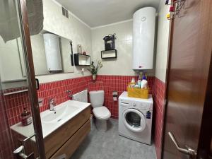 a bathroom with a sink and a washing machine at Pisos A Barca in Muxia +22 photos