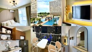 a collage of pictures of a hotel room with a pool at Cloud Nine Poolview Condo Near Mactan Airport in Suba