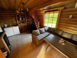 a living room with a couch and a table at Jäneda Safari Puhkemajad in Kõrveküla