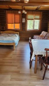 a room with a bed and a table and chairs at Relax in Melʼniki