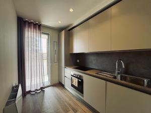 a kitchen with a sink and a stove and a window at Residenza esclusiva appena costruita in Imola