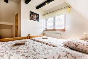 Zubrzyca GórnaAgrozacisze的一间卧室，配有两张床和一扇窗户